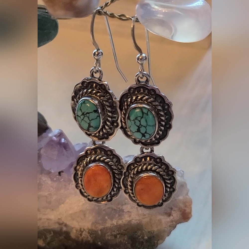 Kevin Ramone Navajo Silver Golden Hill Turquoise Dangle Earrings